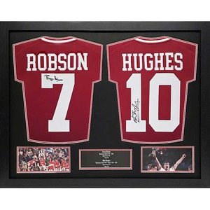 Robson and Hughes Signed and Framed 2 Manchester United Shirt display