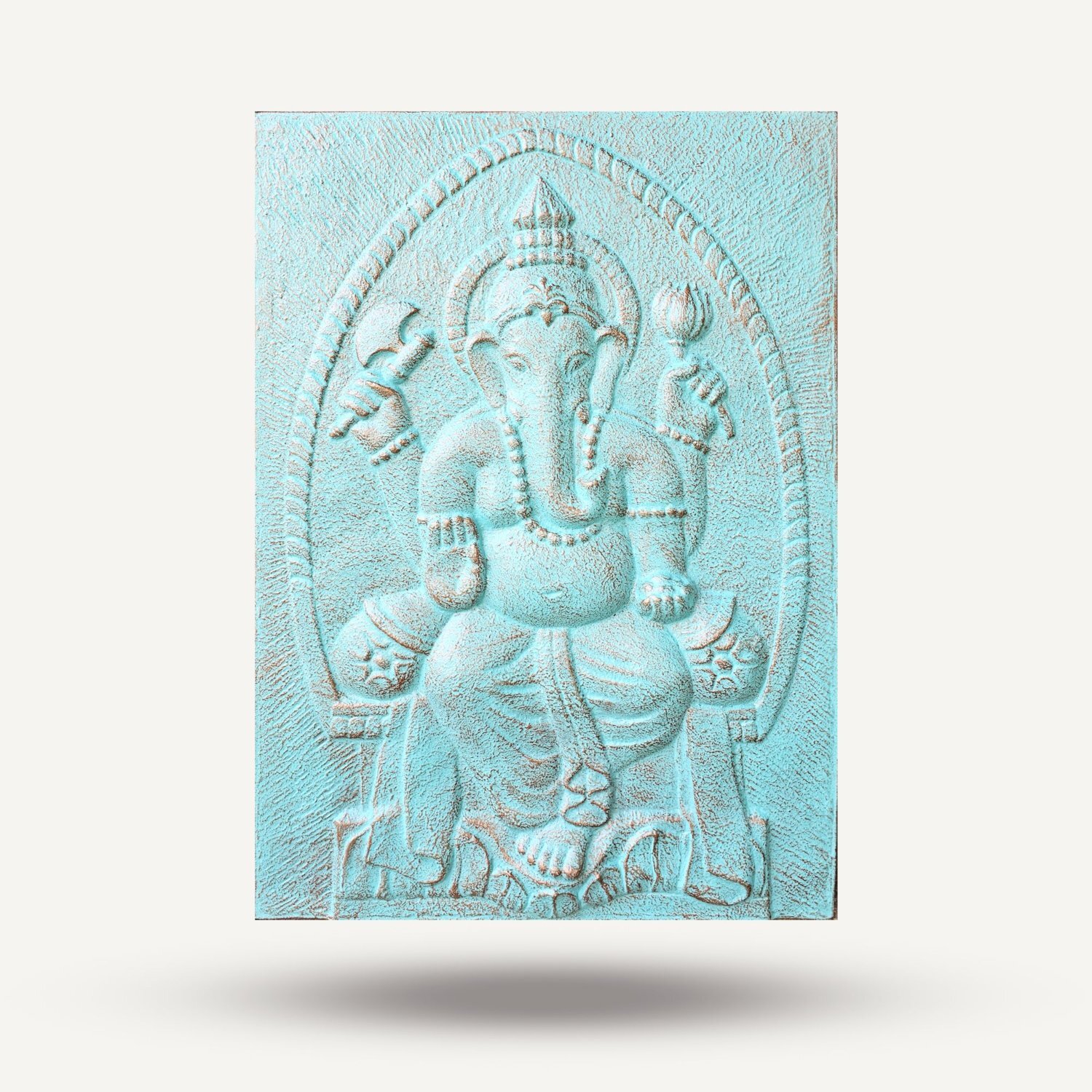 Large Turquoise Ganpati Iron Frame Wall Art - 0.7x1m Decor - Turquoise
