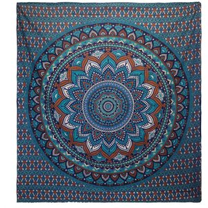 Double Cotton Bedspread  Wall Hanging - Turquoise Mandala Art