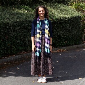 Boho Java Art Striped Scarf - Lightweight Linen-Rayn Wrap 62x200cm