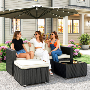 Outsunny Wicker Garden Furniture Set with Cushions Corner Sofa Set