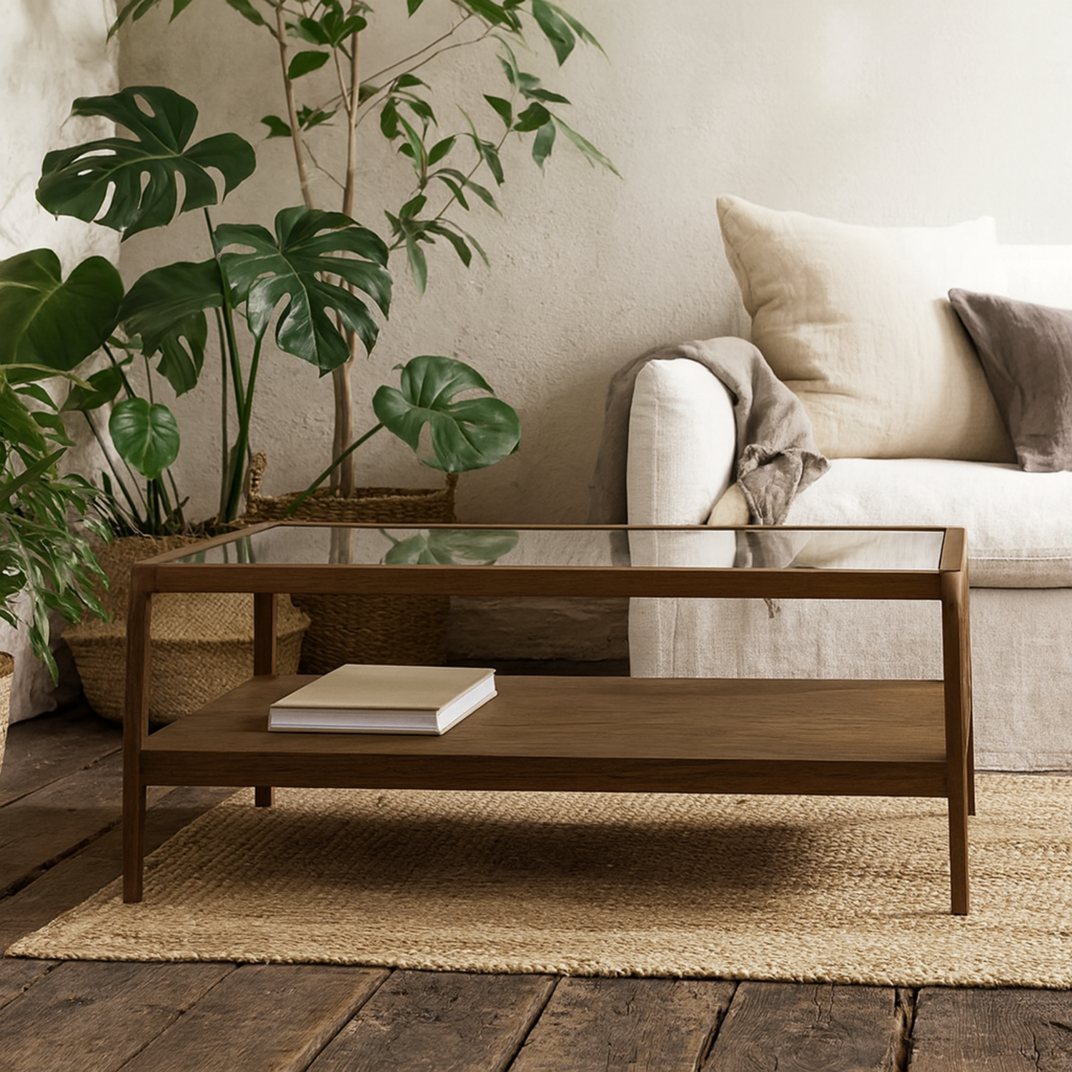 Wyld Haus Denver Walnut and Glass Coffee Table with Lower Shelf - Brown