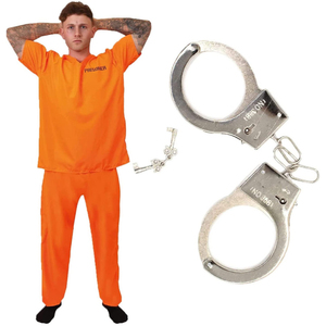 Orange Prisoner Costume with Handcuffs
