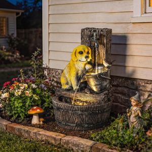 Outsunny Garden Water Feature, Freestanding Water Fountain with LED Lights