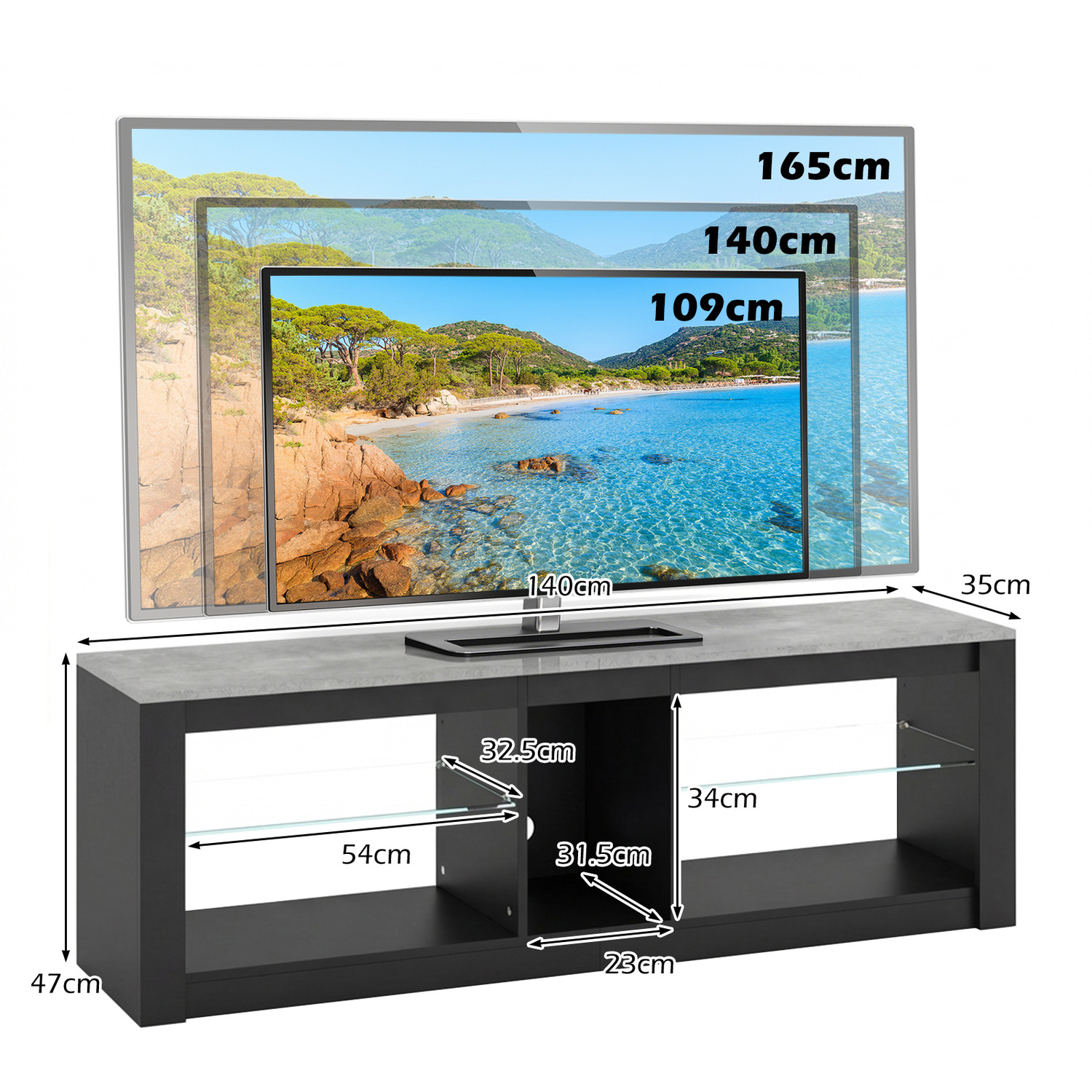 Modern Media Tv Console Table Led Tv Stand - Grey