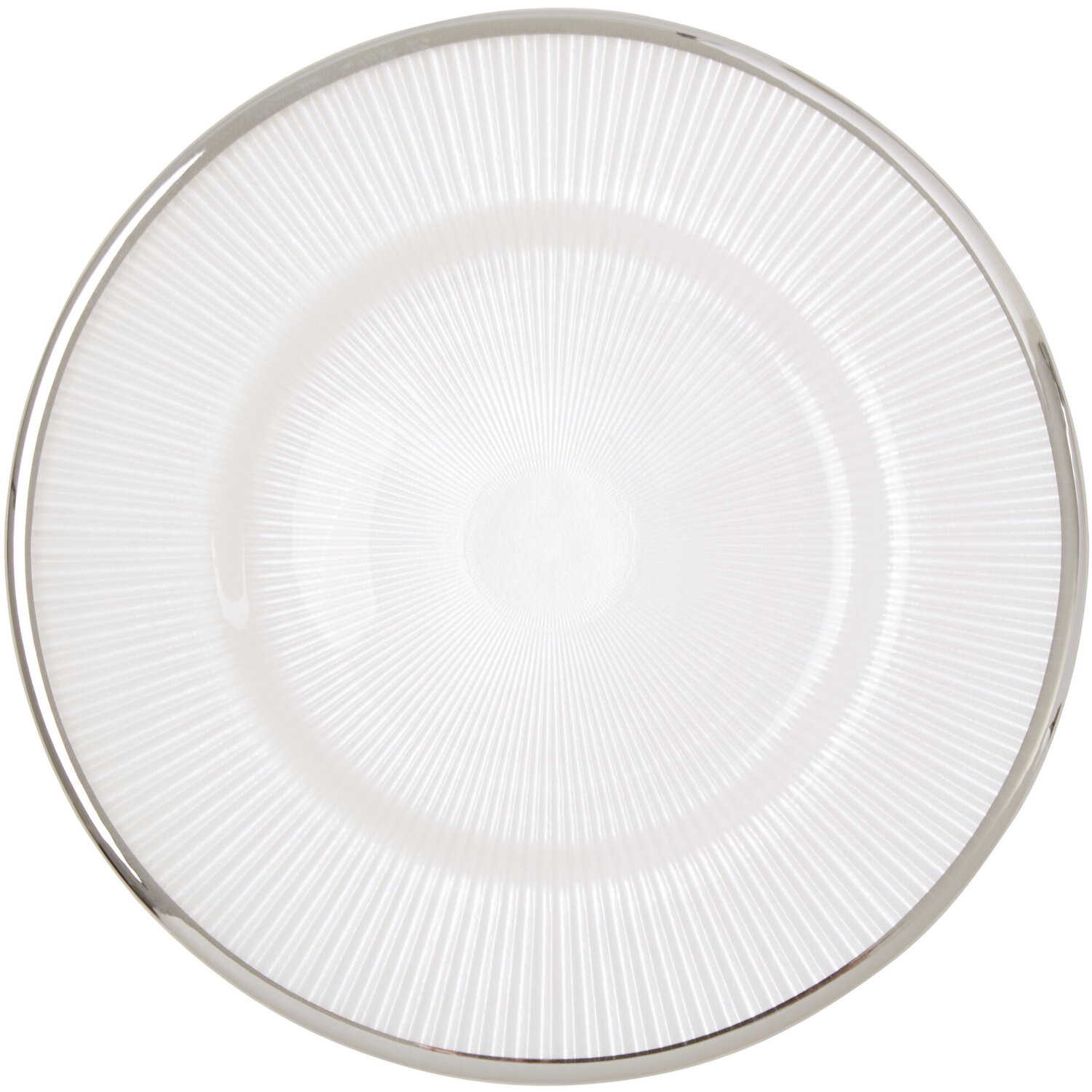 Ida White Embossed Glass Side Plate with Silver Rim - Silver
