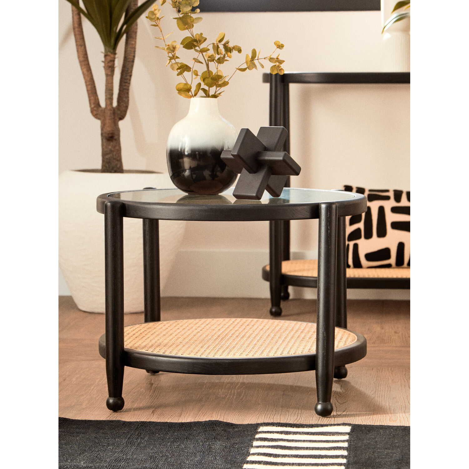 Cebu Rattan And Glass Coffee Table - Black