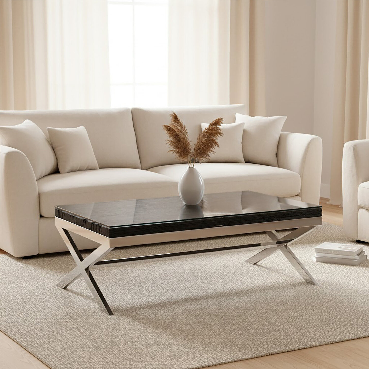 Kerala Black Coffee Table With Cross Base - Black