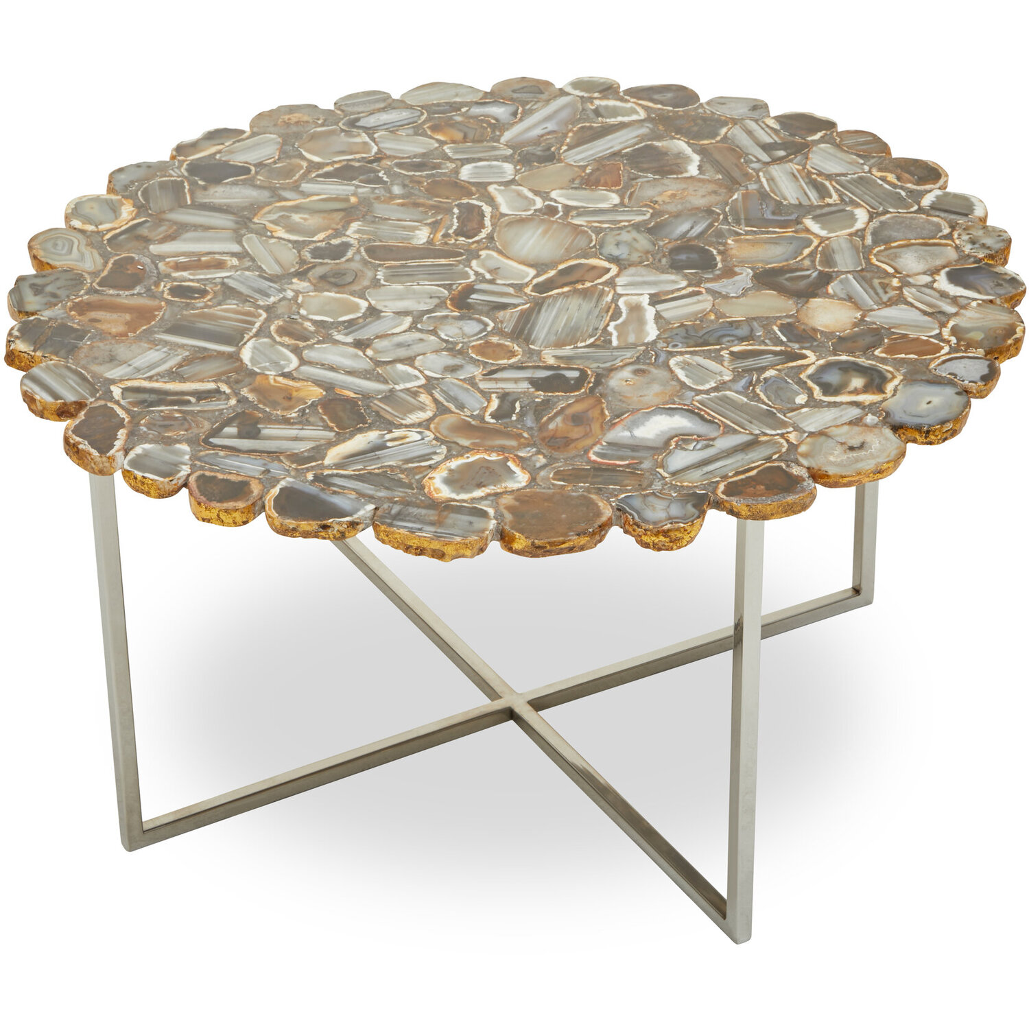 Rabia Agate Coffee Table With Cross Base - Silver