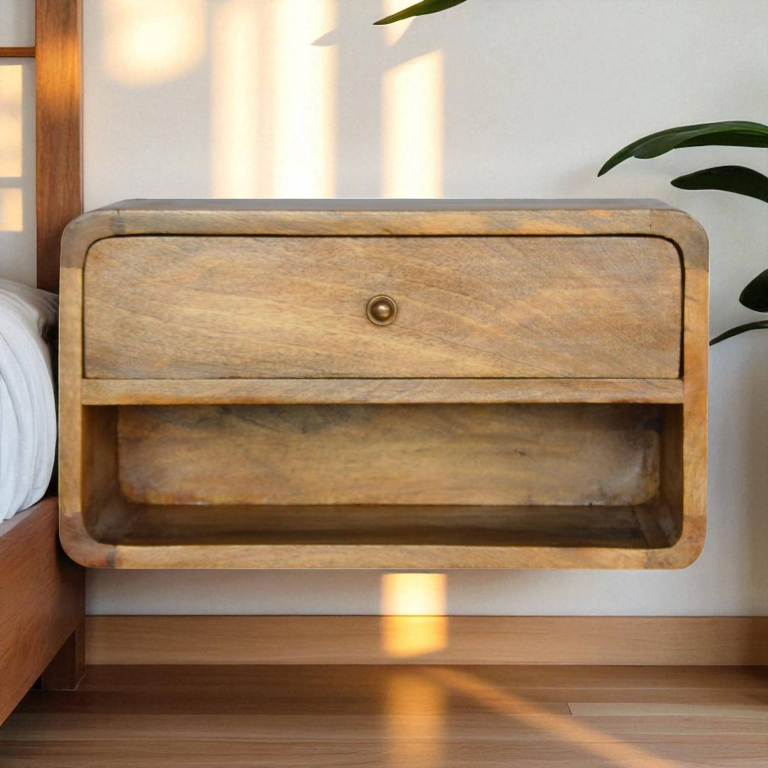 Artisan Furniture Solid Wood Floating Curve Open Slot Bedside - Brown