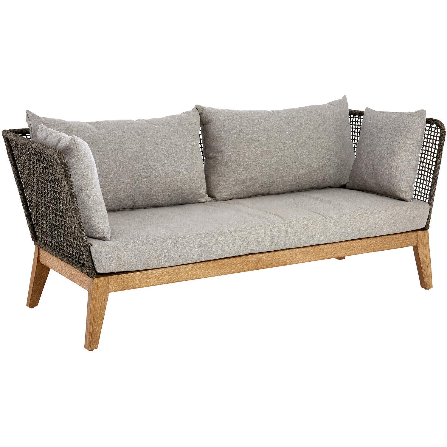 Opus 3 Seat Rope Woven Sofa With Grey Cushions - Grey