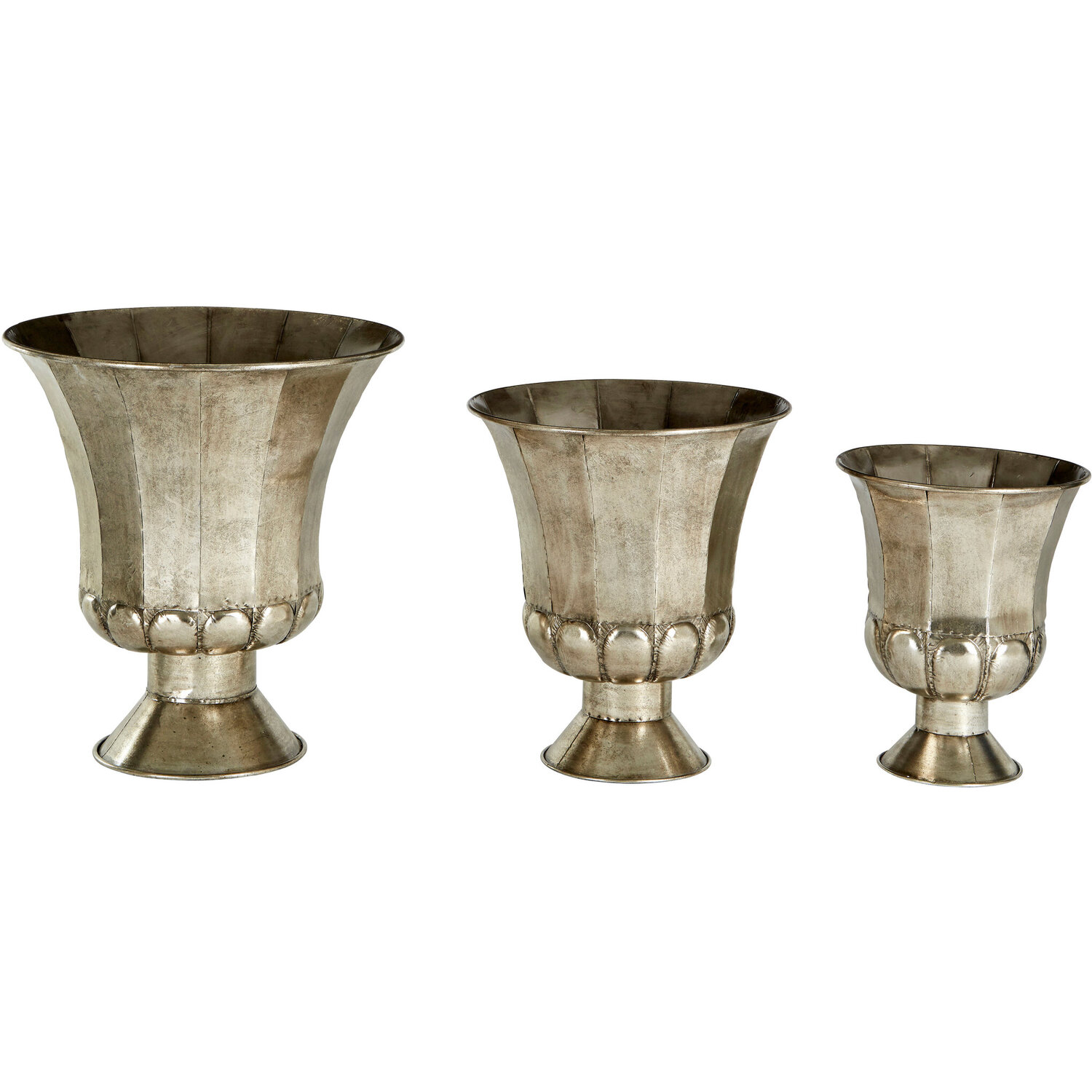 Reza Set Of 3 Antique Silver Finish Planters - Silver
