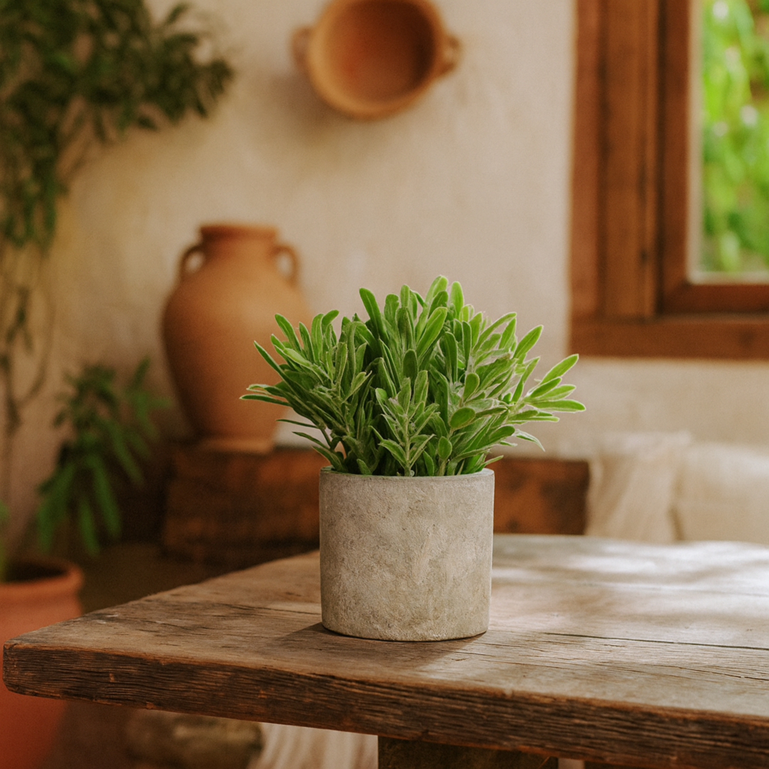 Buxus Artificial Plant in Stone Effect Pot - Green