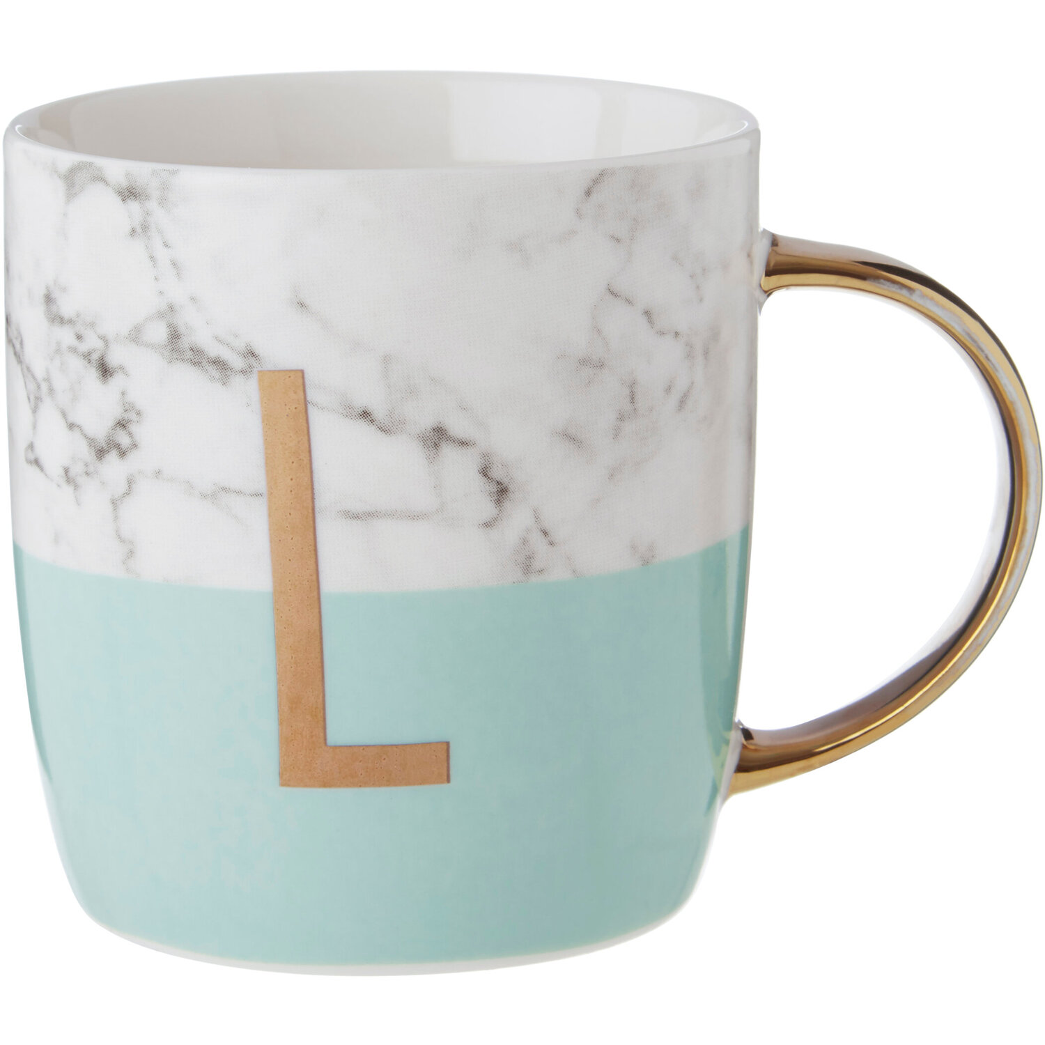 Frosted Deco Marble Effect and Pastel Green Monogram Mug, L - Green