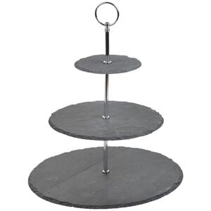 3-Tier Natural Slate Round Cake Stand - Grey