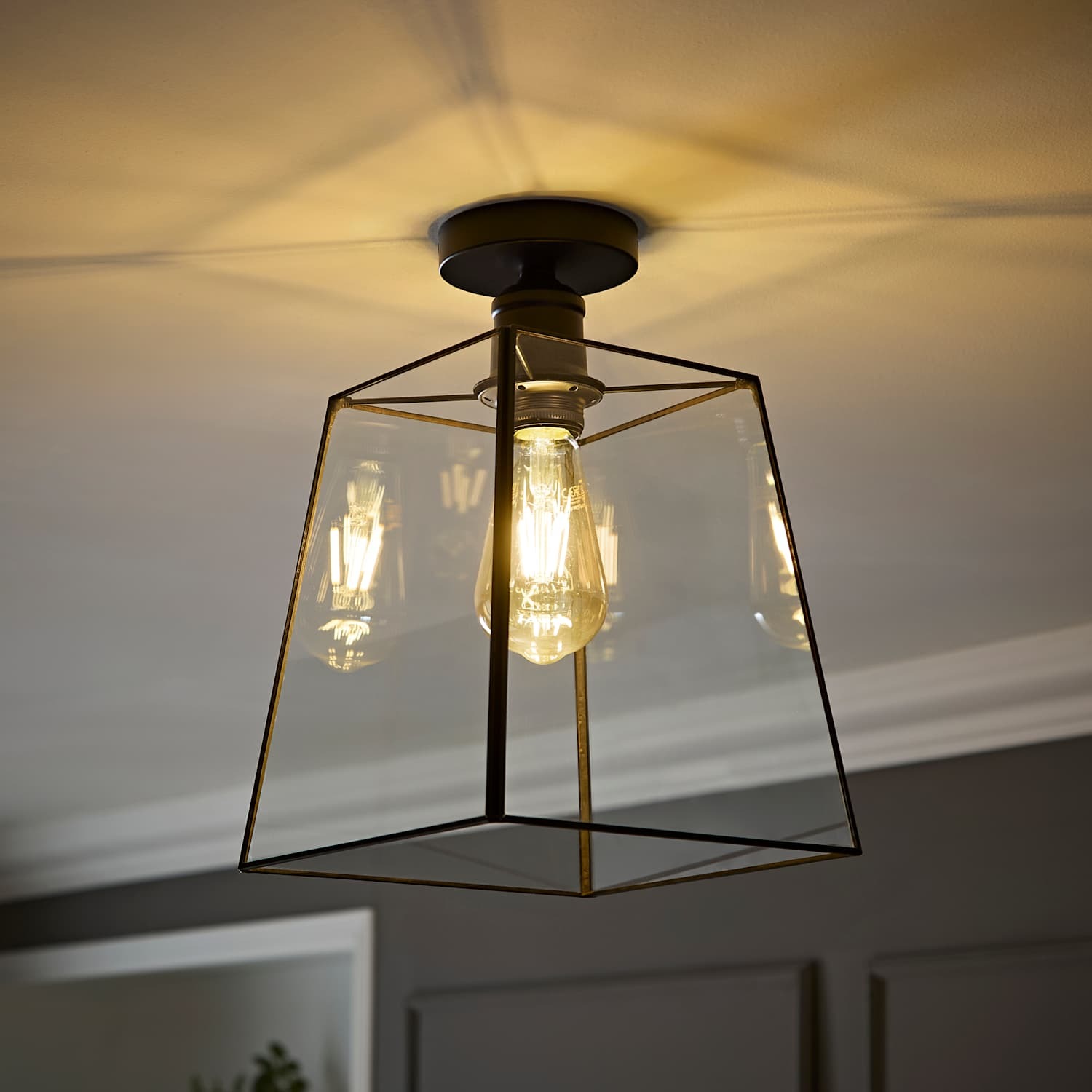 Valuelights Susie Glass Lantern Lamp Shade Flush Ceiling Fitting Light - Black / 0