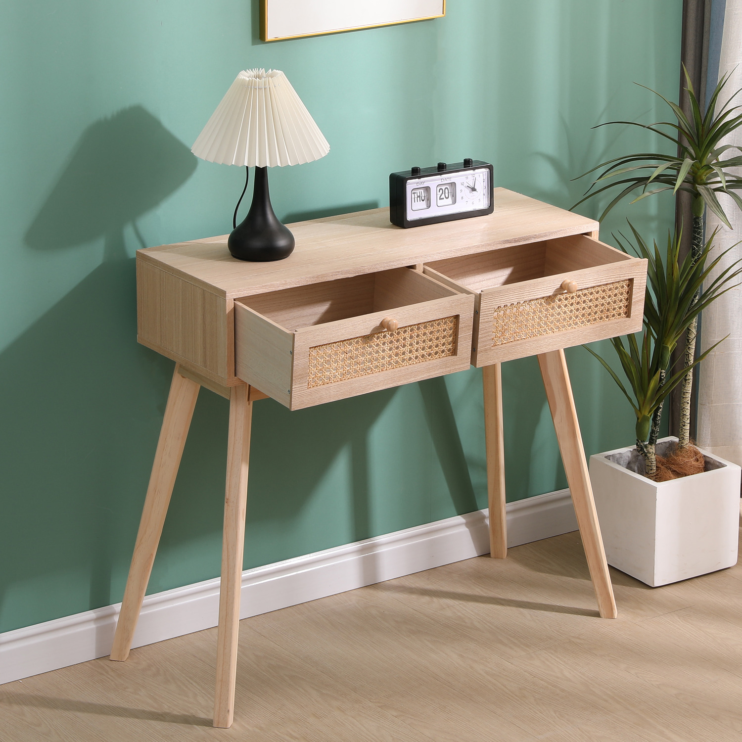 Slim Console Table With Undershelf - Oak