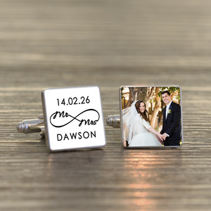 Personalised Mr & Mrs Infinity Photo Upload Cufflinks - Silver Finish