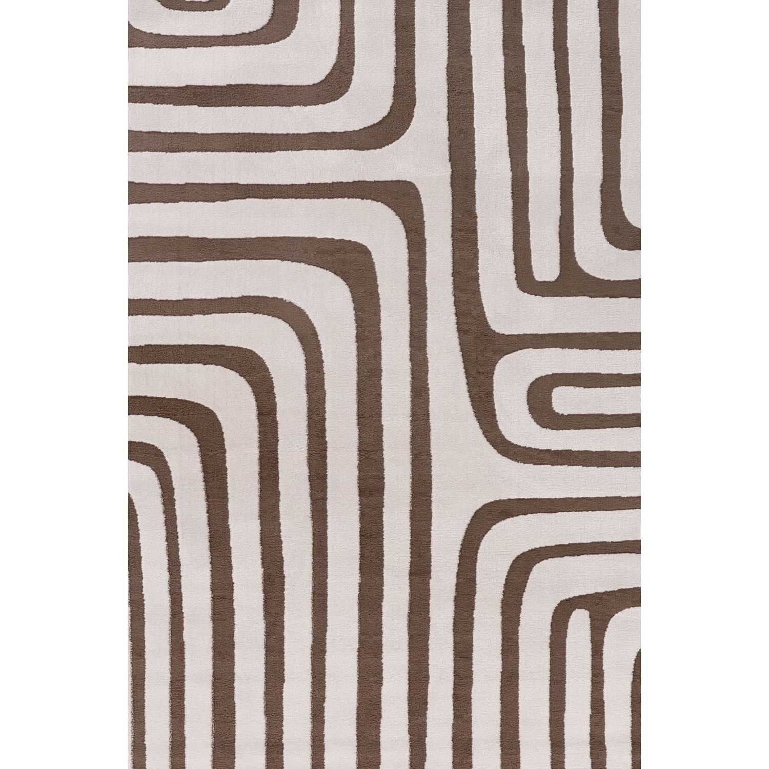 B&Q - Loft Taupe And Ivory Curved Line Living Room Area Rug And Runners Soft Pile - Image 3