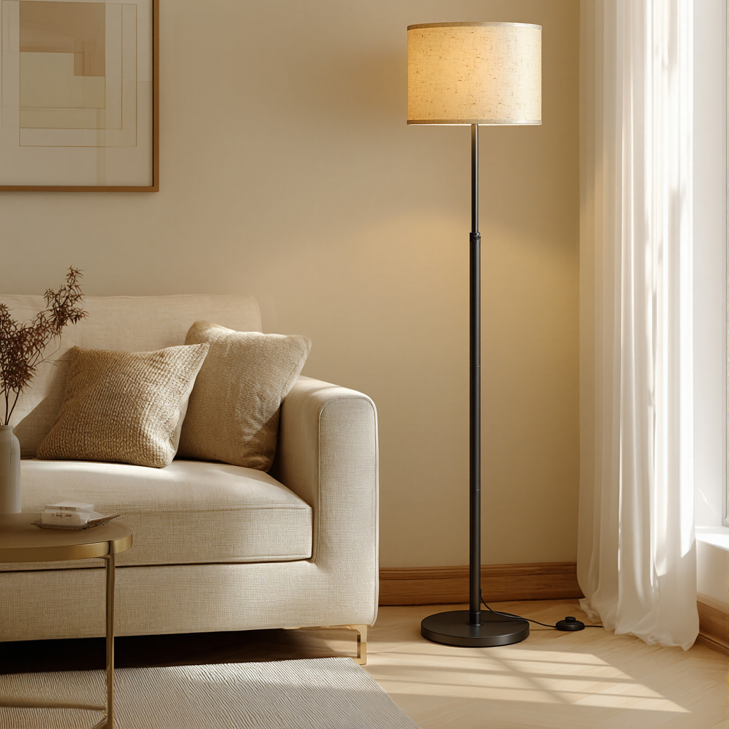 Image of Adjustable Height Fabric Floor Lamp with&hellip;