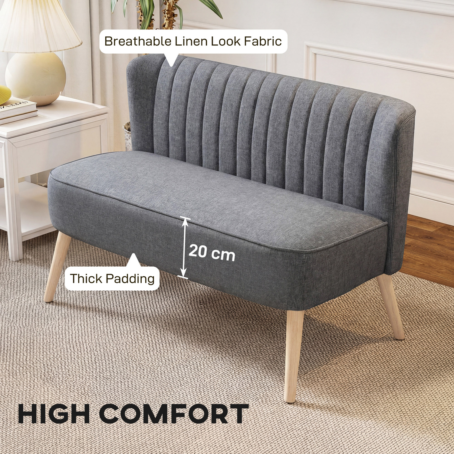 Homcom 117Cm Loveseat Sofa 2 Seater Sofa With Padded Seat, Grey - Image 4