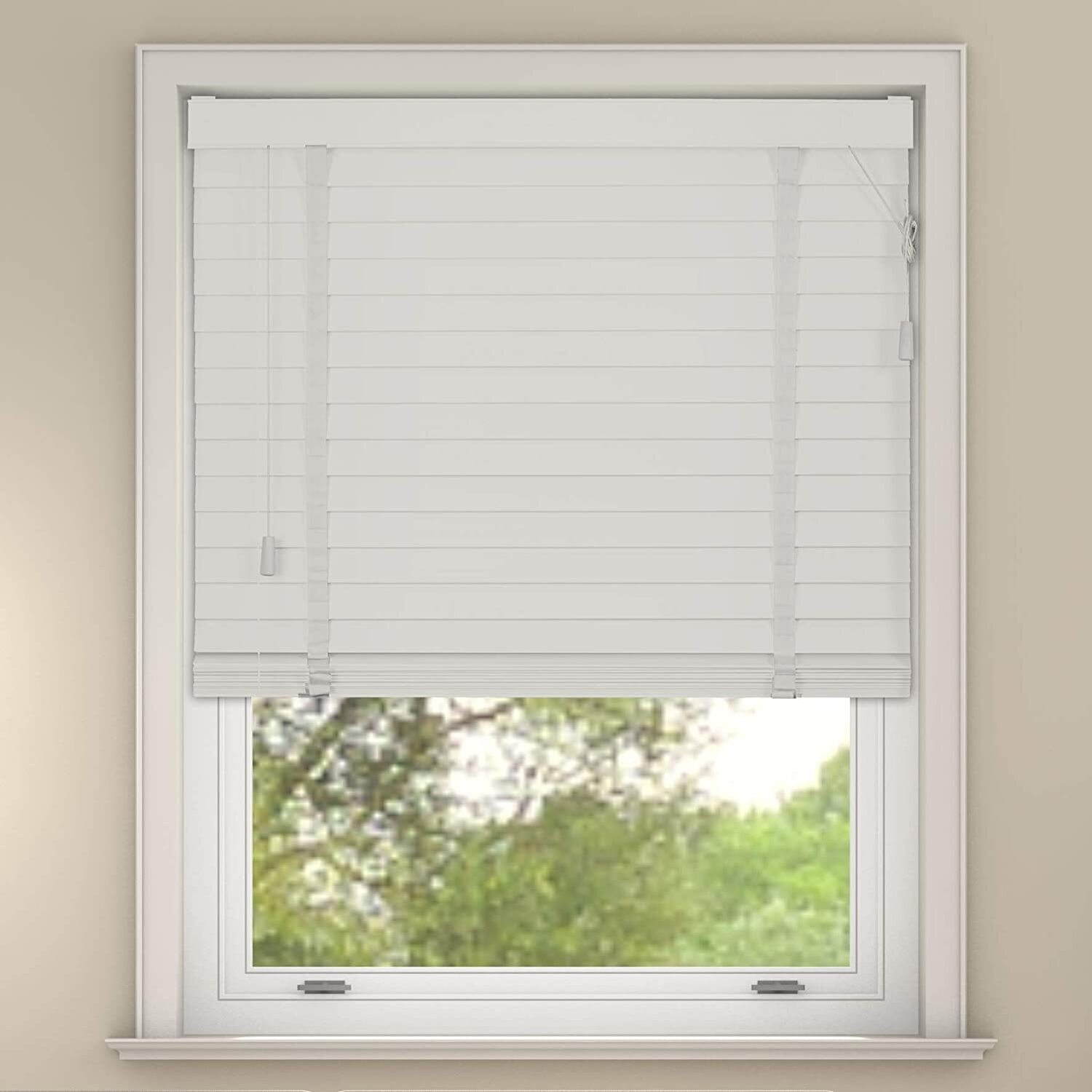 White Faux Wood Venetian Blinds with Tapes - White / 110