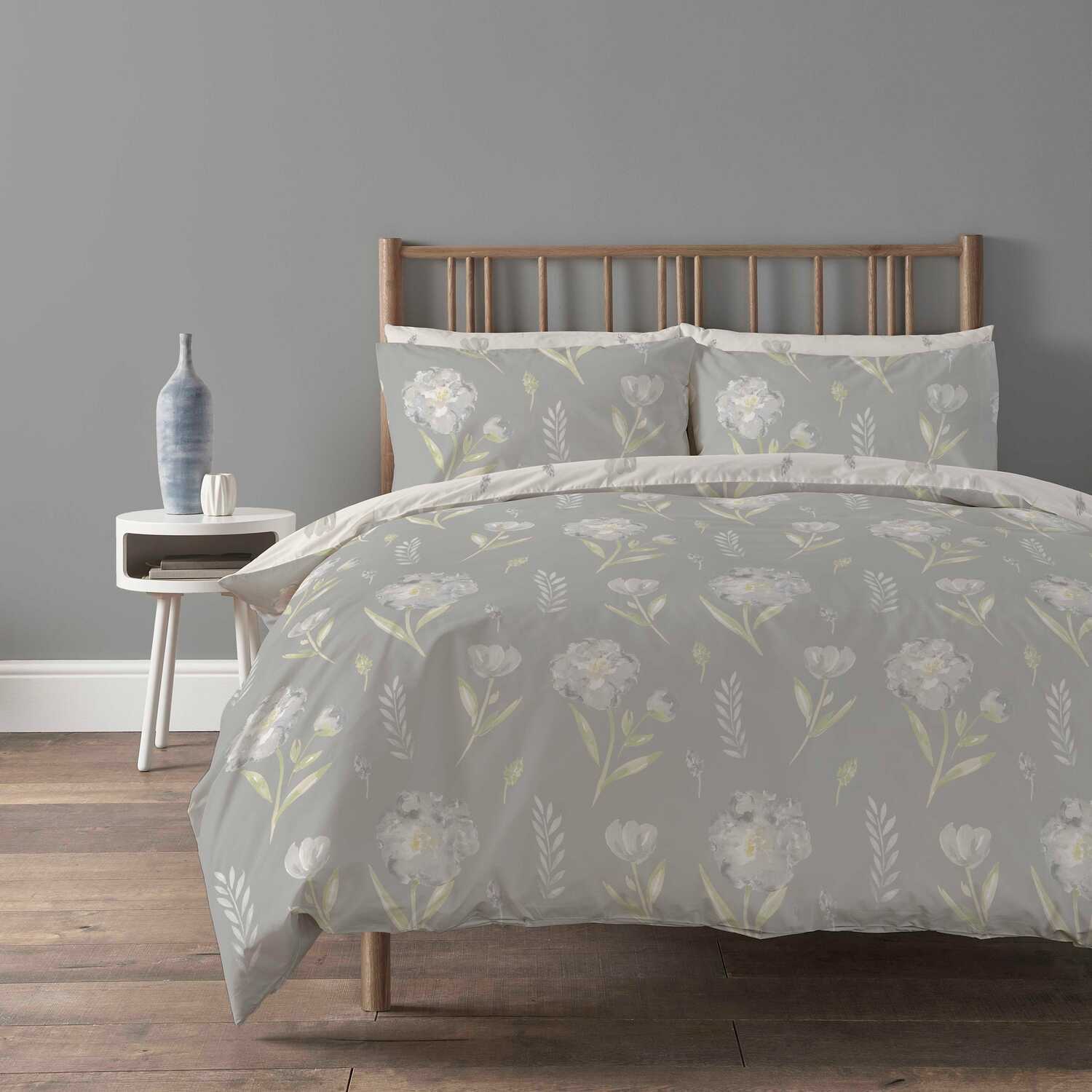 Meadow Grey Printed Duvet Set - Light Grey Single