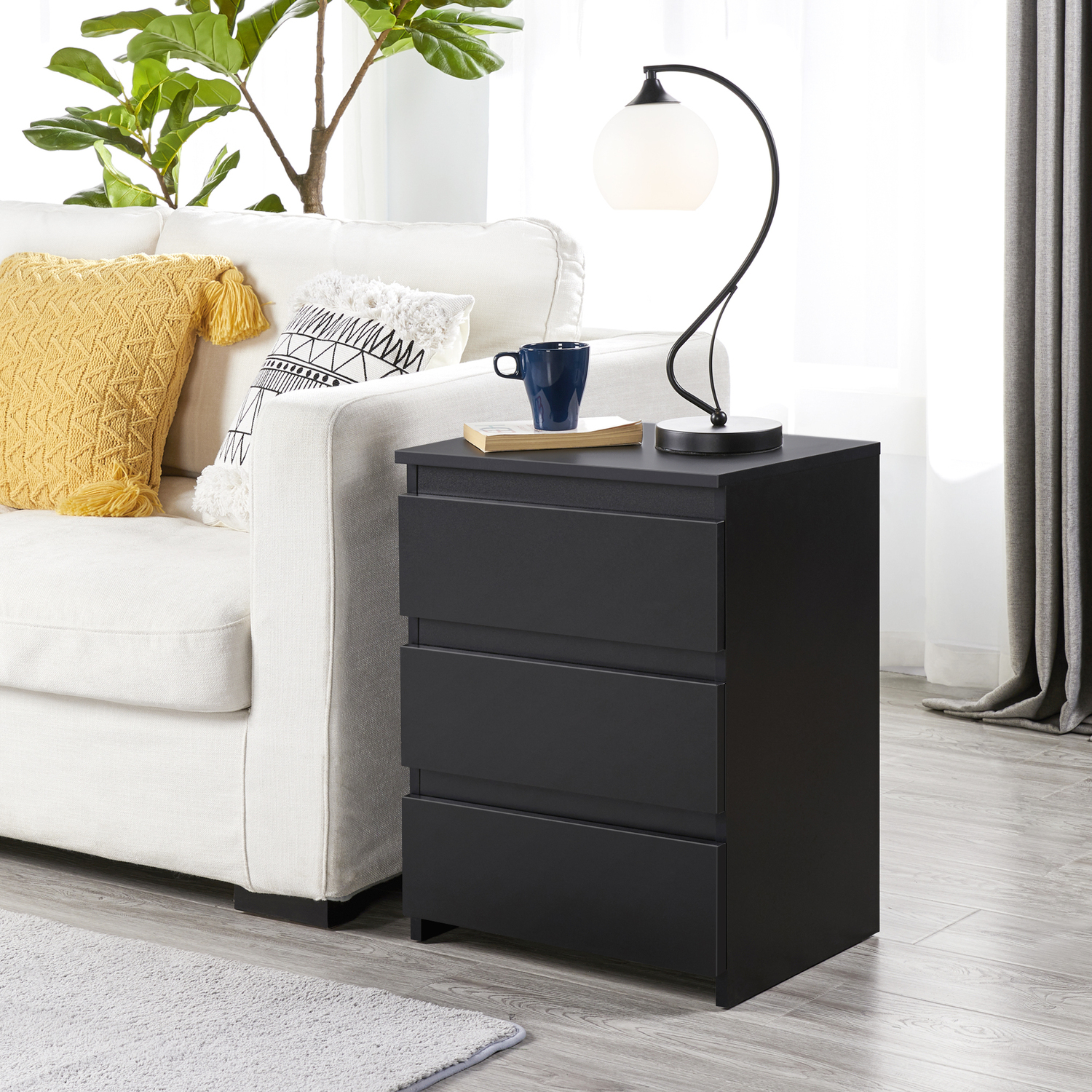 Yaheetech 3-Drawer Bedside Table - Black