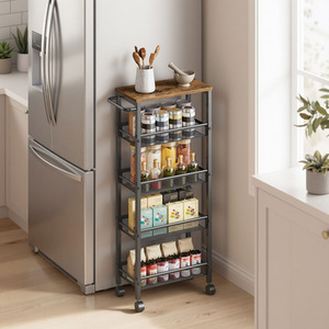 VASAGLE 5-Shelf Kitchen Trolley with Wheels, Kitchen Cart