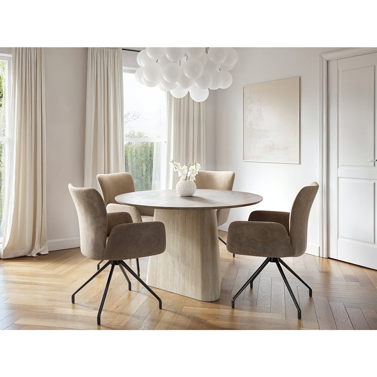 Solace+Co Brown Elin Dining Table With 4 Kora Chairs Set - Image 2