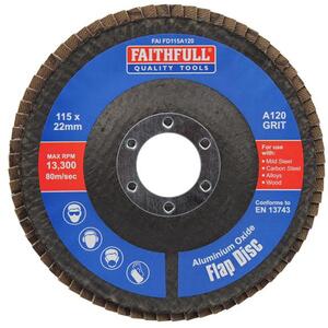 Faithfull Aluminium Oxide Flap Disc 115 x 22mm 120 Grit