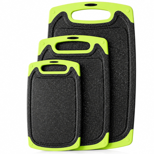 3 Piece Cutting Board Set with Handles Non Slip BPA Free Black and Green
