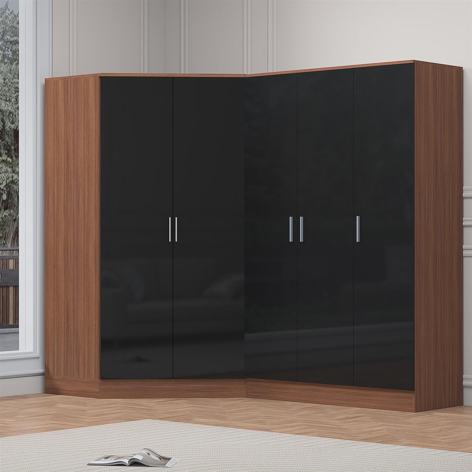 REFLECT Wardrobe Bundle - Corner + 3 Door Wardrobe - Black / Walnut - Image 6