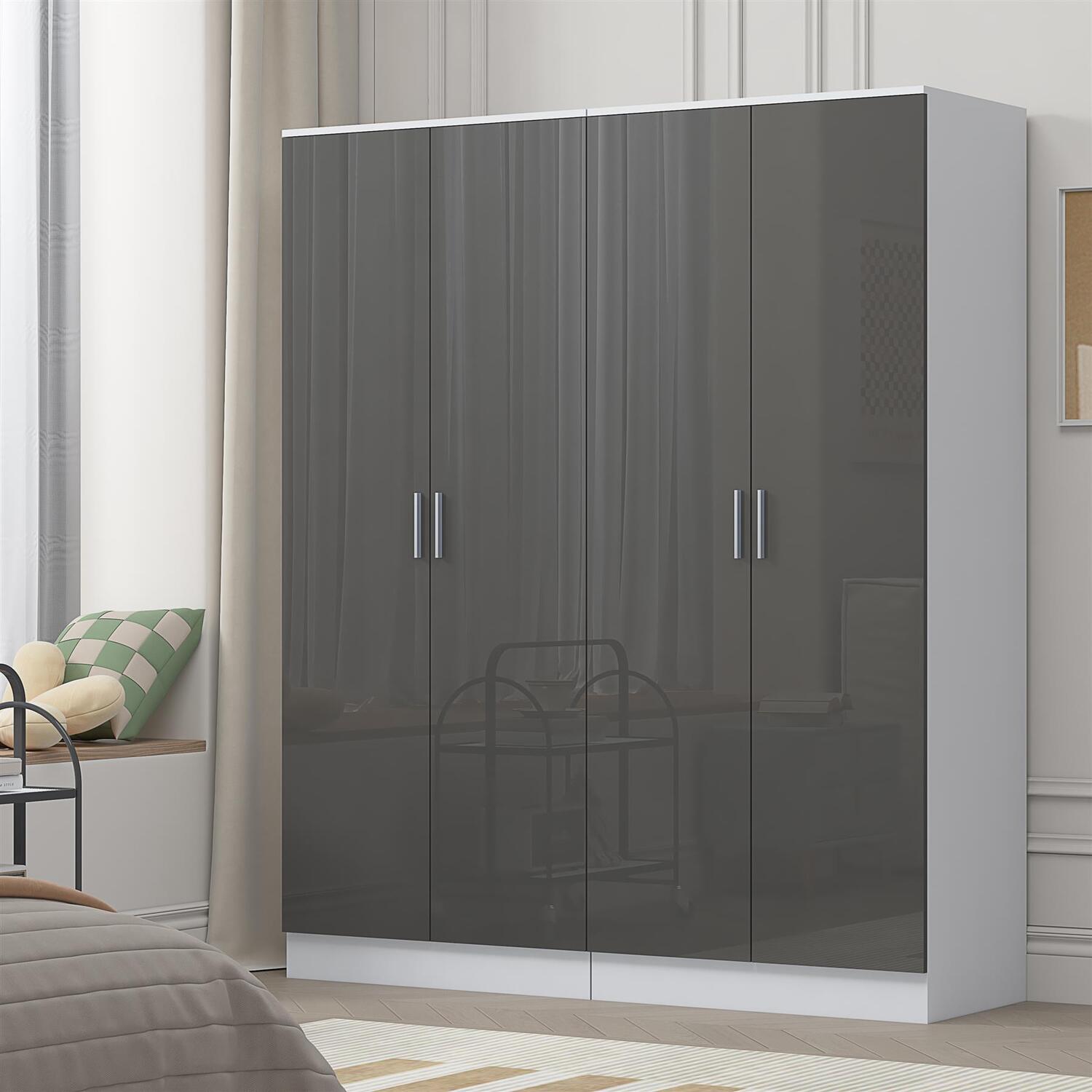 REFLECT Wardrobe Bundle 2x 2 Door Plain - Grey High Gloss Front/White Matt - Image 6