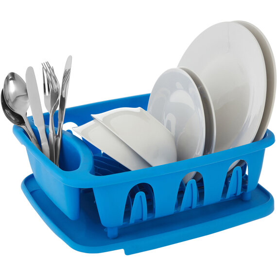 Laurie Blue Plastic Dish Drainer with Removable Tray