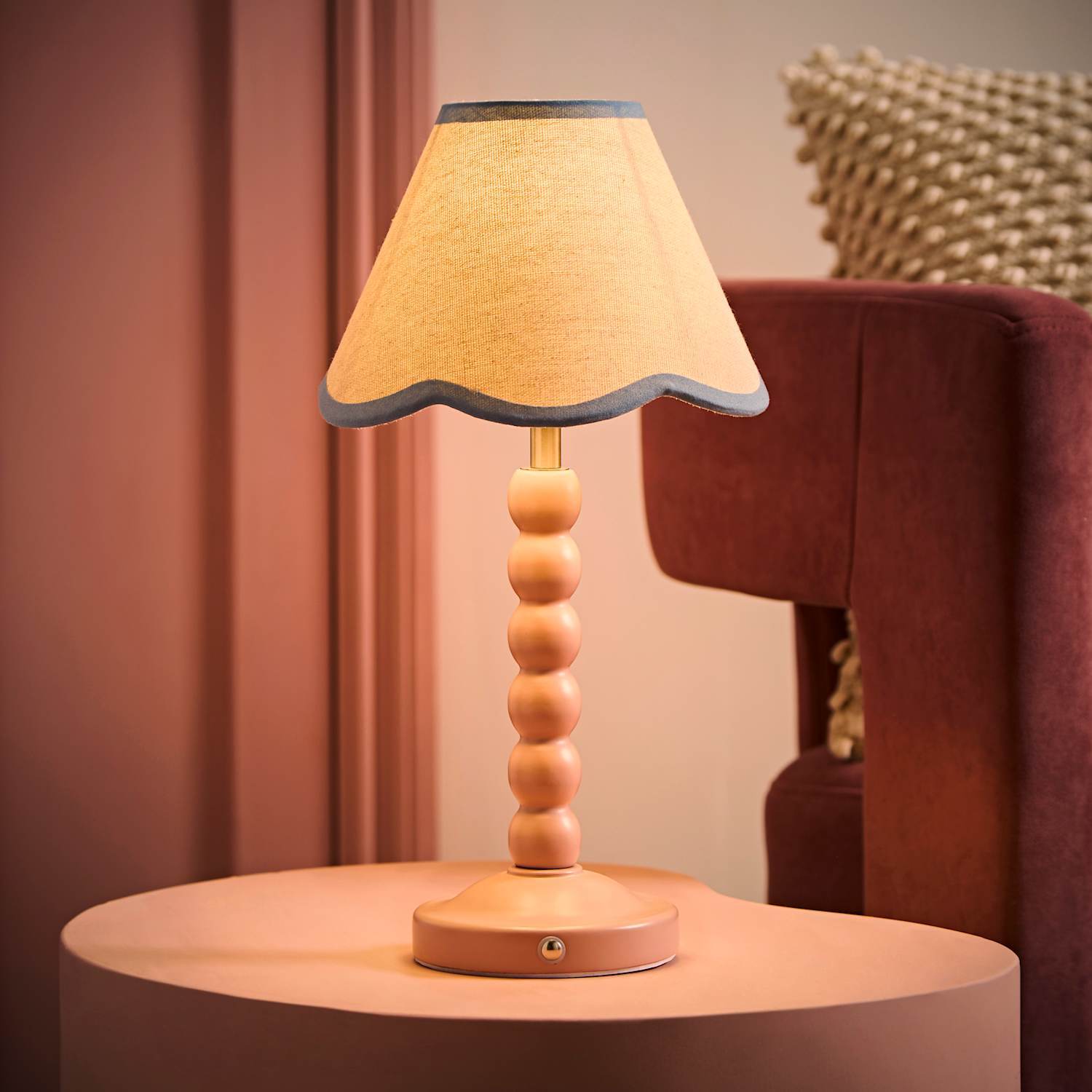 Valuelights Bobble Pink Rechargeable Table Lamp Blue Shade - Pink