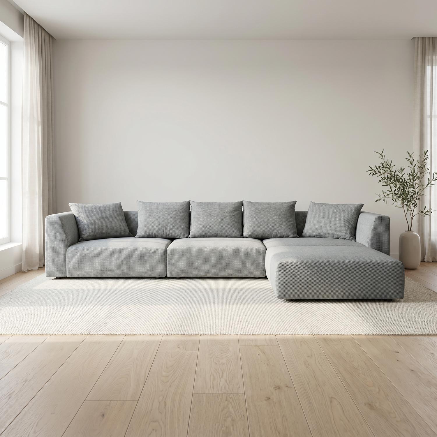 Abakus Direct Tokyo Large Corner Sofa In Warm Beige Basket Weave Fabric With Deep Seat - Anthracite