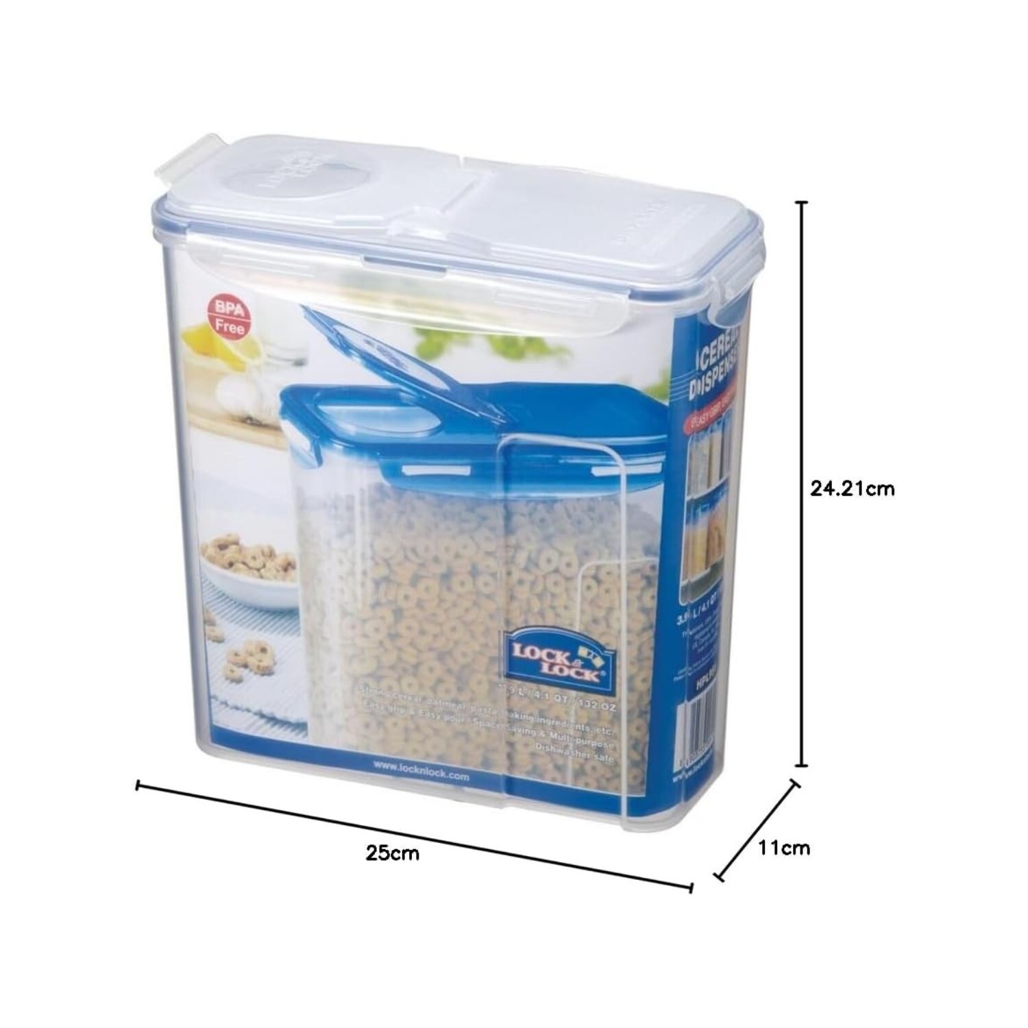 Locknlock Airtight Cereal Storage Container Lockable Lid Bpa Free Freezer Dishwasher Safe Food Storage Box Clear Plastic Dispenser 3.9L