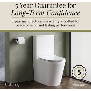 Baswich Compact Rimless Flush to Wall Toilet Pan, Cistern, Soft Close Sandwich