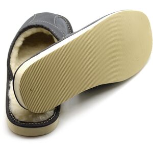 Men's Natural Leather Slippers with Warm and Cosy Fur Lining, (Graphite Grey, Size: 8 UK / 42 EU)