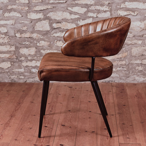 Tan Brown Genuine Real Hide Leather Dining Kitchen Chair Fully Assembled Industrial Vintage Tub