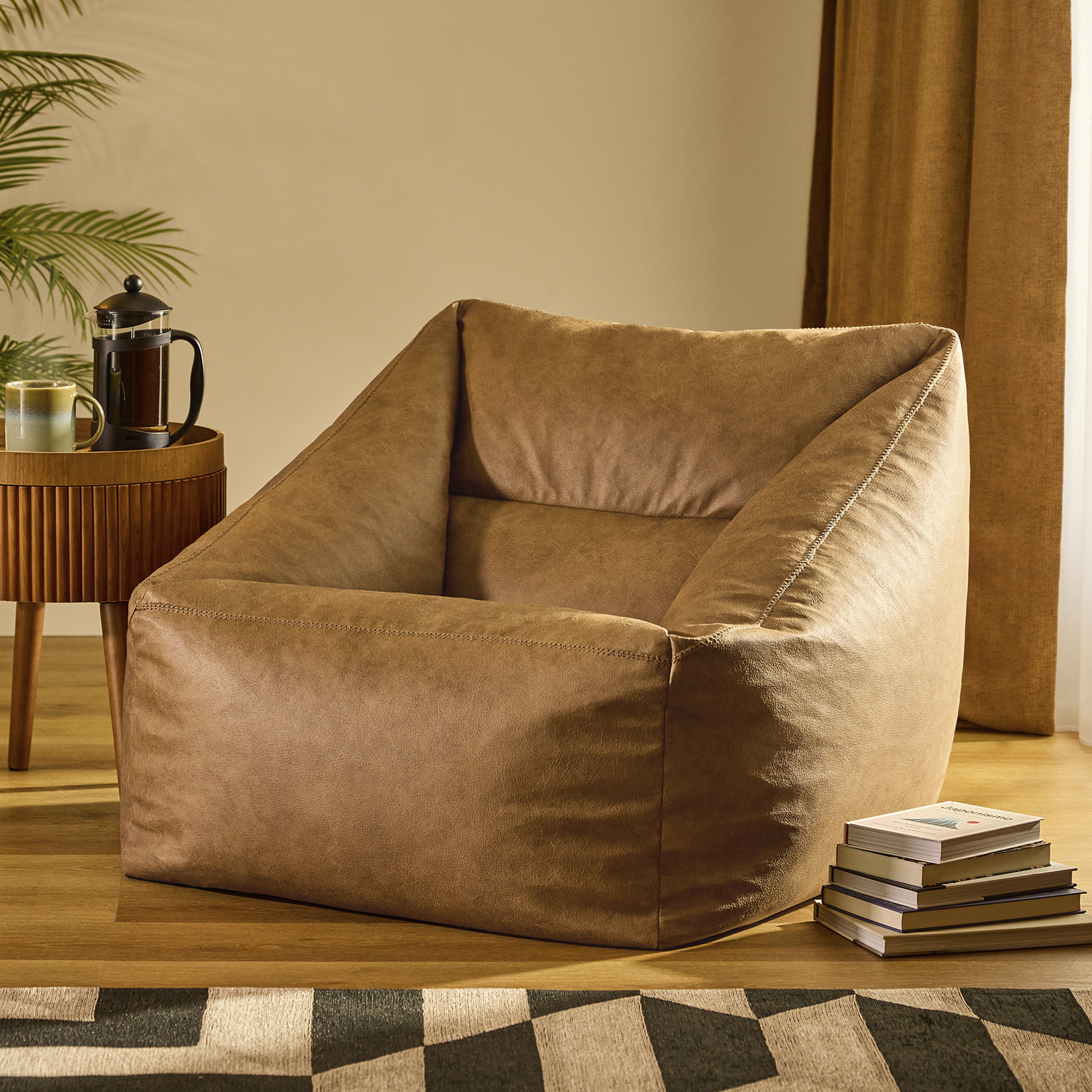 Icon Natalia Faux Leather Armchair Bean Bag, Tan - Tan