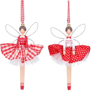Set of Two Polka Dot Fairy Christmas Tree Decorations