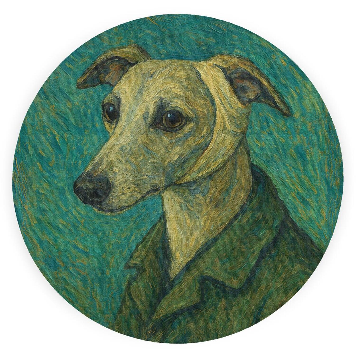 Van Gogh Whippet Round Trivet - Small Textured Glass Board Gift - Image 3