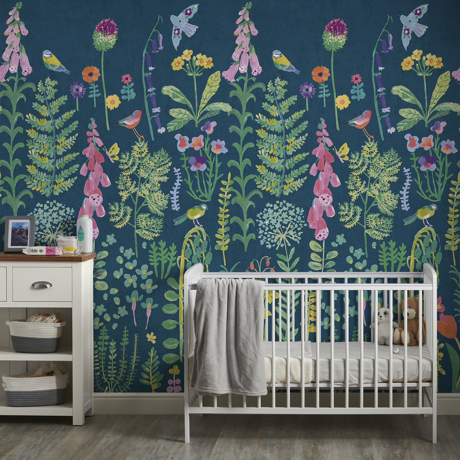 Grandeco Dark Spring Meadow Flower Painted Sprig 3 Panel Repeatable Wallpaper Mural, 1.59 X 2.8M, Teal - Image 5