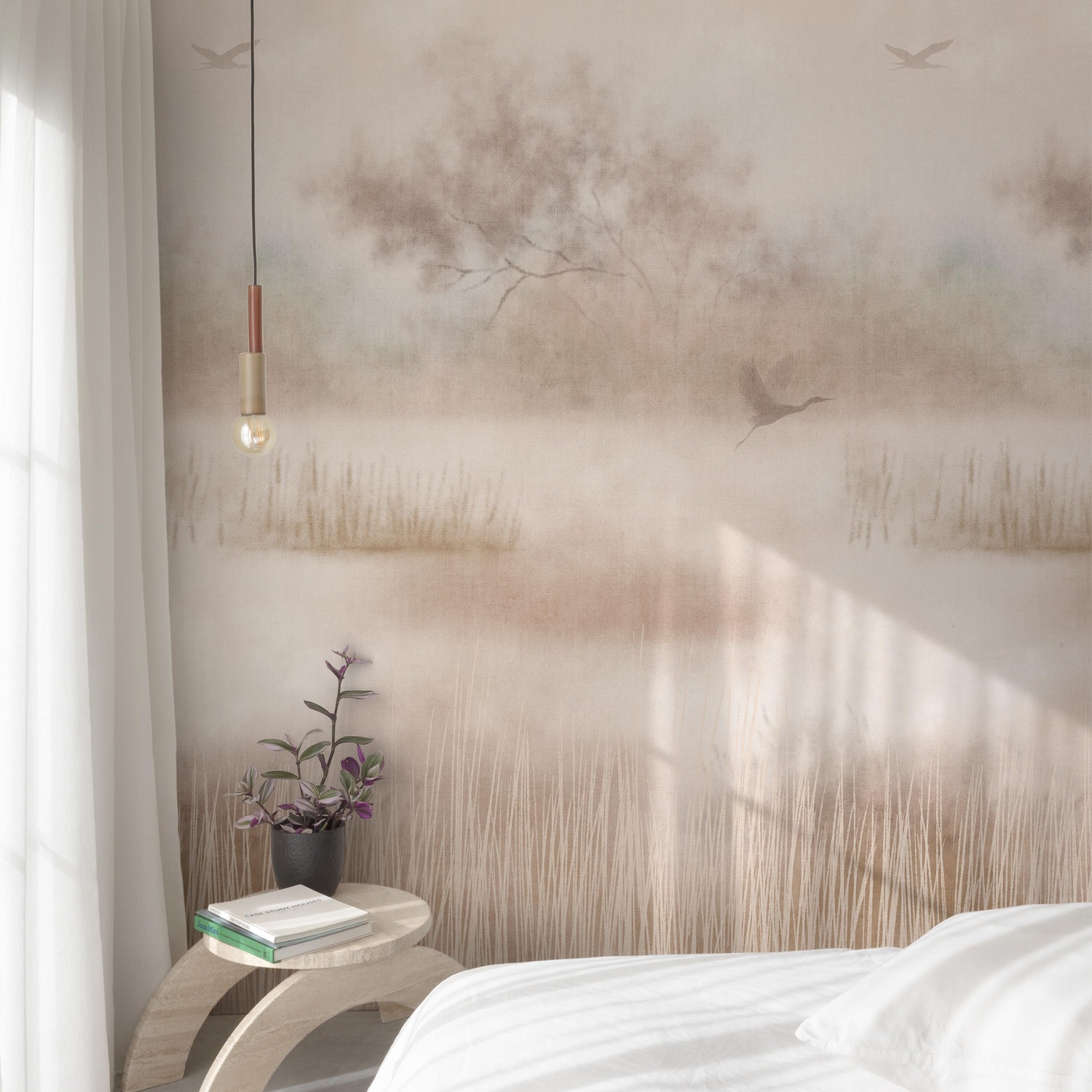 Grandeco Ibera Marshland 3 Lane Repeatable Wallpaper Mural - Beige
