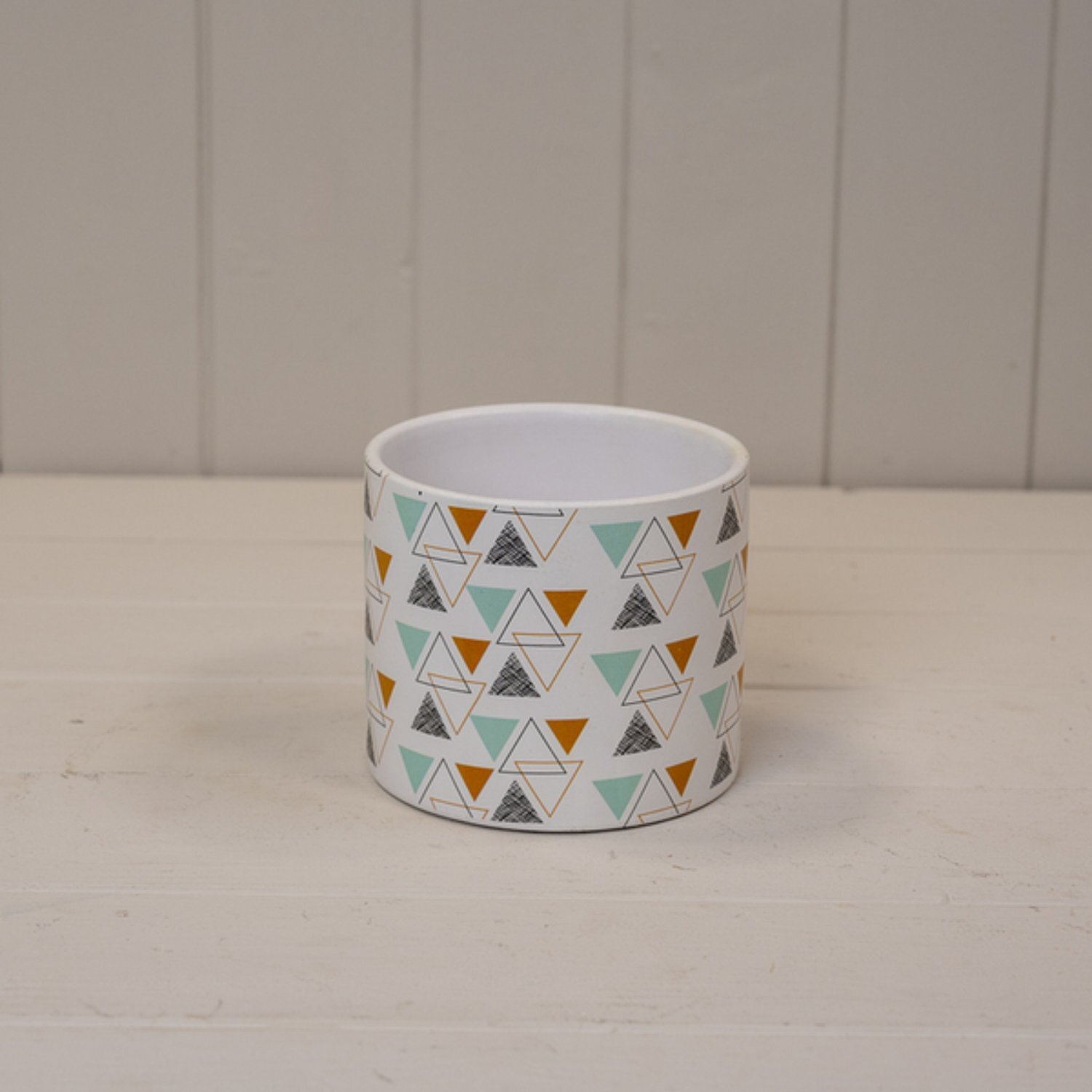  - Charming  Rustic White Geometric Pot - Image 3