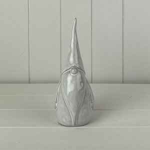 Light Grey Glazed Ceramic Gonk Ornament with Textured Detail