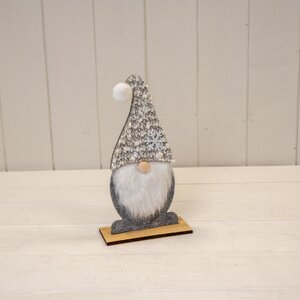 Medium Grey Felt Gonk with Furry Beard and Snowflake Detail Hat