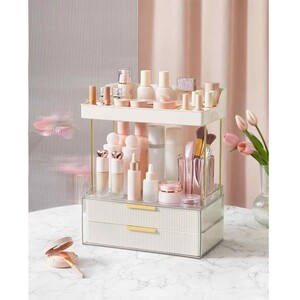 4 Tier Makeup Organizer with Dividers, White